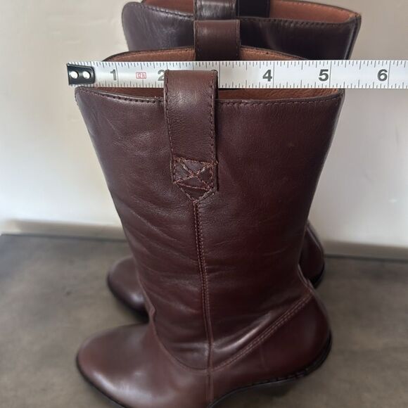 KORS Michael Kors Dark Brown Leather Mid Calf Heeled Boots Pull On Women’s Sz 6M - Picture 11 of 16